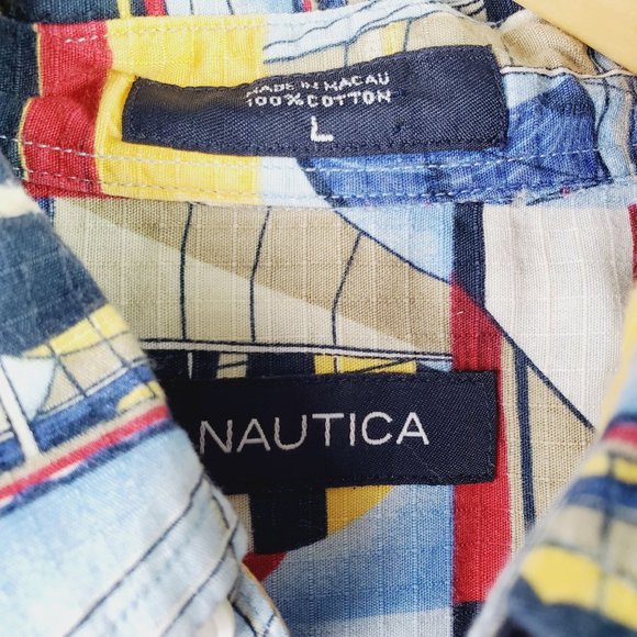 Nautica Sail Boat Sailing Short Sleeve Button Down Shirt Sz L - Picture 5 of 6